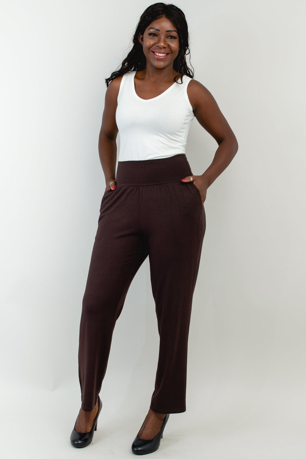 Clair Petite Pant, Coffee, Bamboo