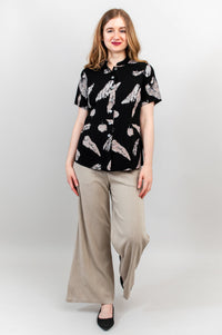 Debra Top, Leaf Shadow, Linen Bamboo - Final Sale