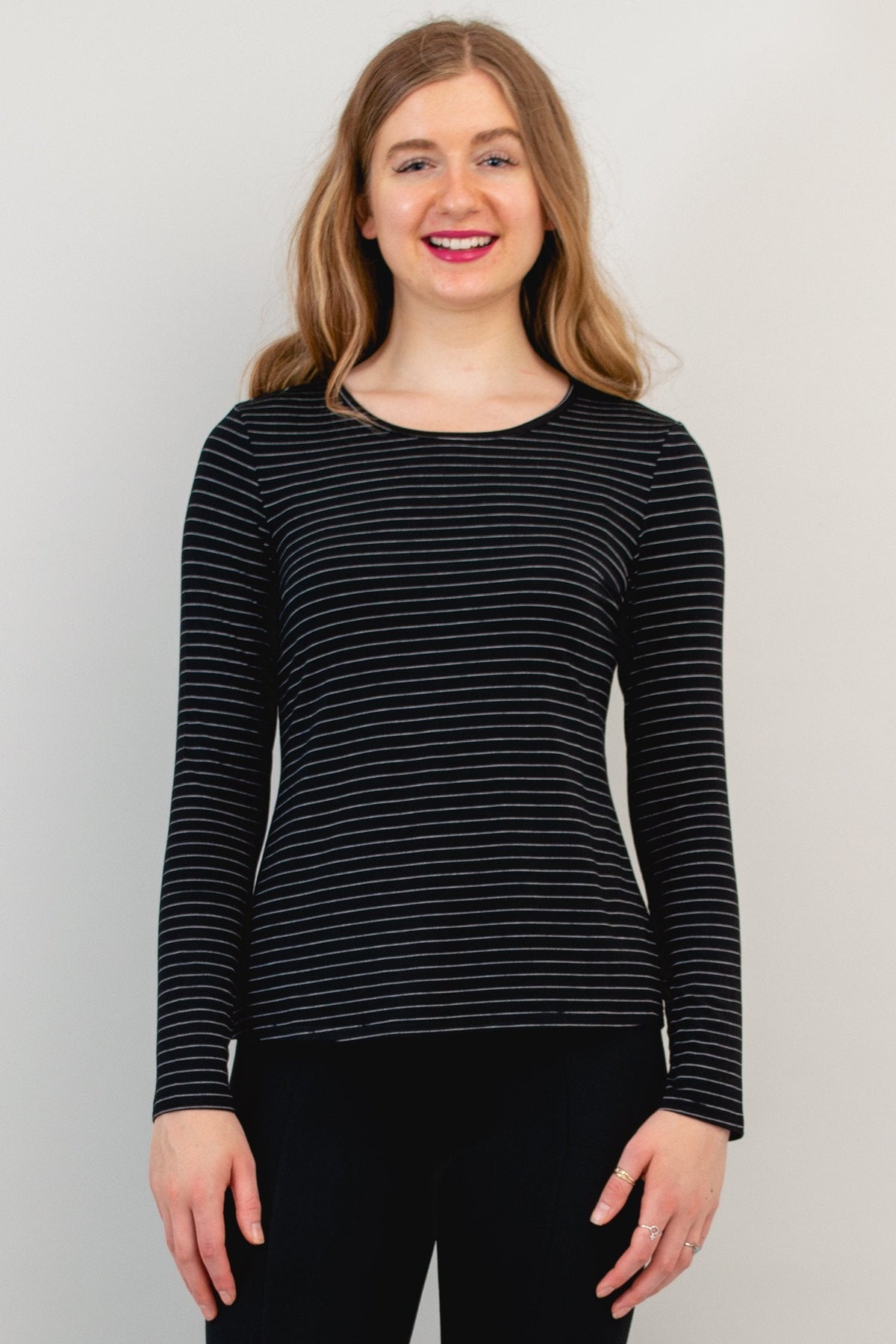 Mariah Top, BW Pin Stripe, Bamboo- Final Sale