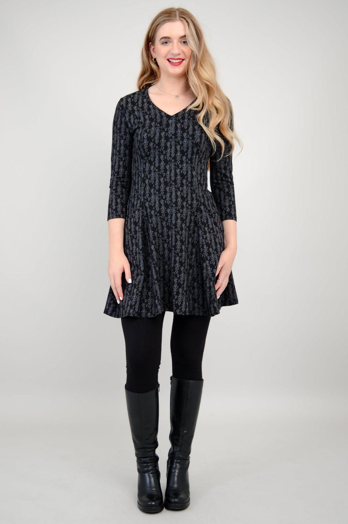 Wilma Tunic, Charcoal Paisley, Bamboo - Final Sale