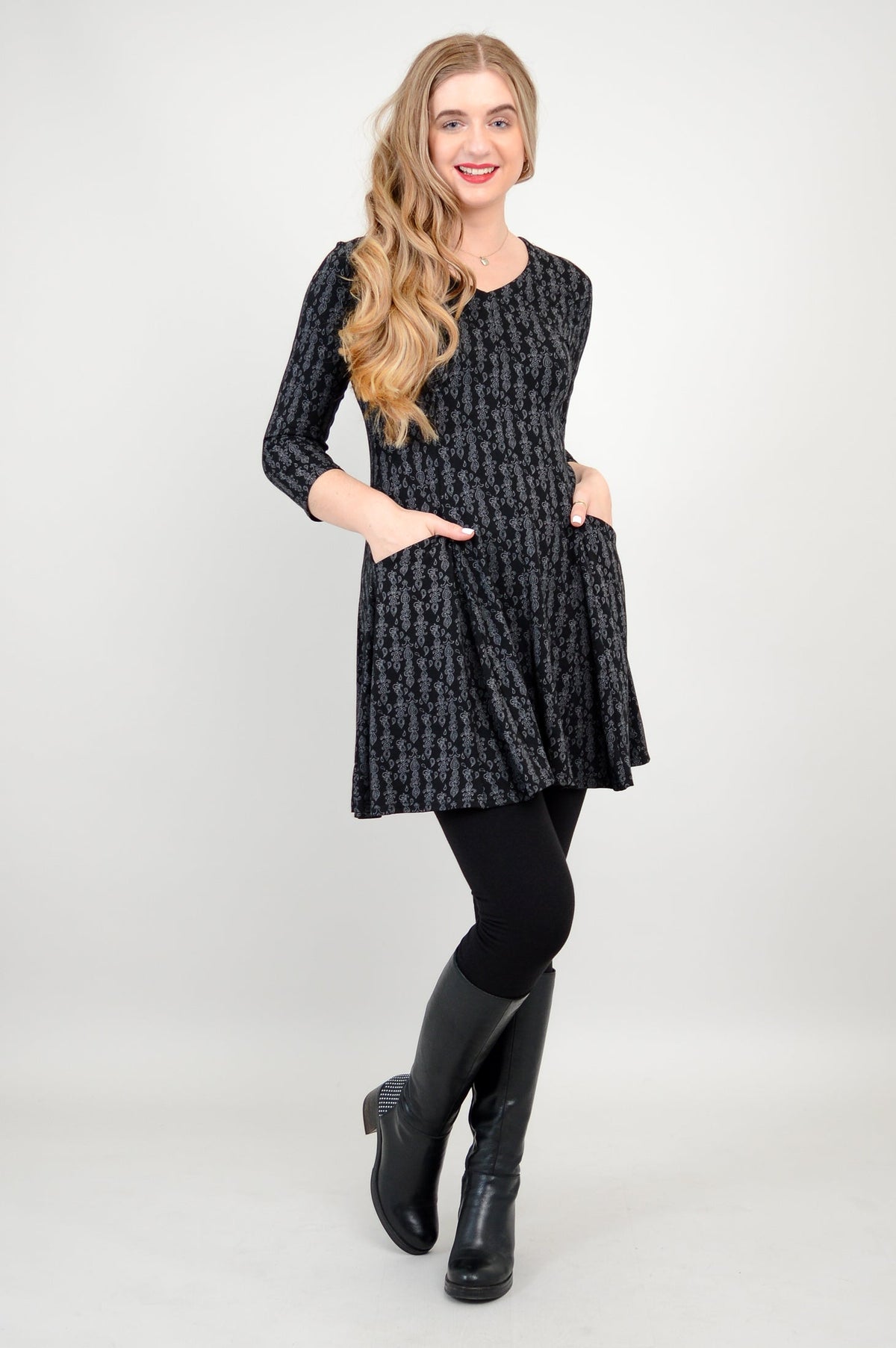 Wilma Tunic, Charcoal Paisley, Bamboo - Final Sale