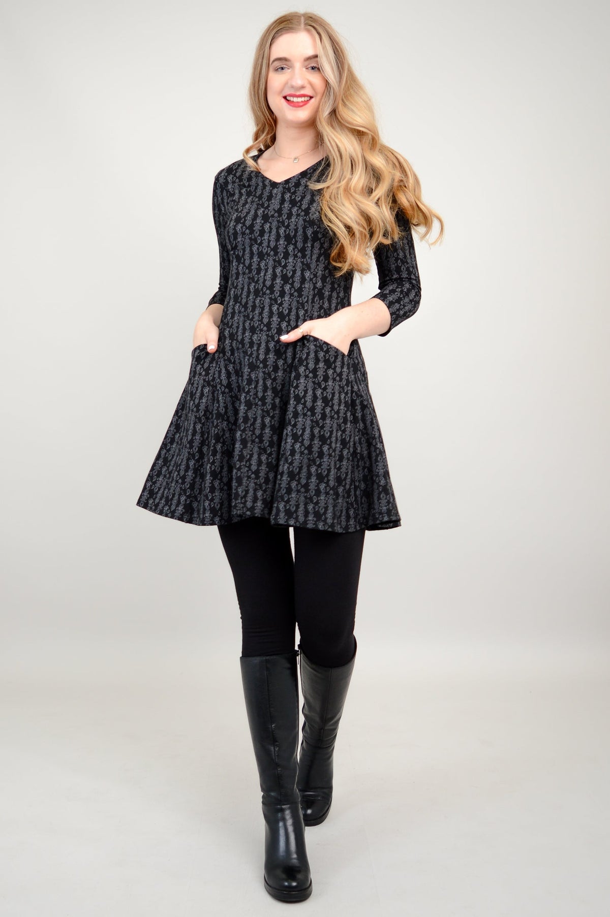 Wilma Tunic, Charcoal Paisley, Bamboo - Final Sale