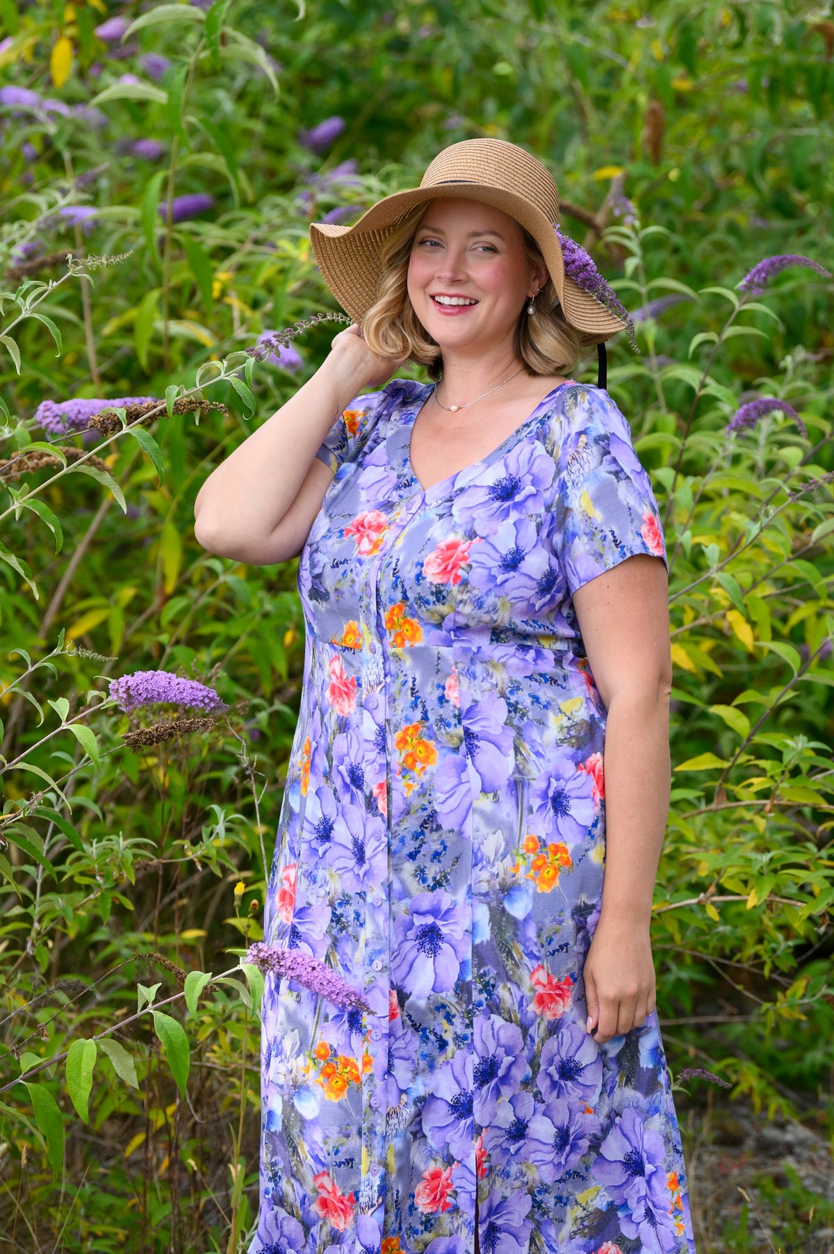 Morgan Dress, Violet Bloom, Linen Bamboo