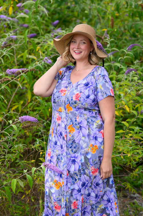 Morgan Dress, Violet Bloom, Linen Bamboo