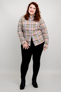 Alexis Top, Taupe Plaid, Cotton Flannel - Final Sale