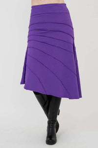 Angled front view of Beverly Skirt in purple showing layered seam details
