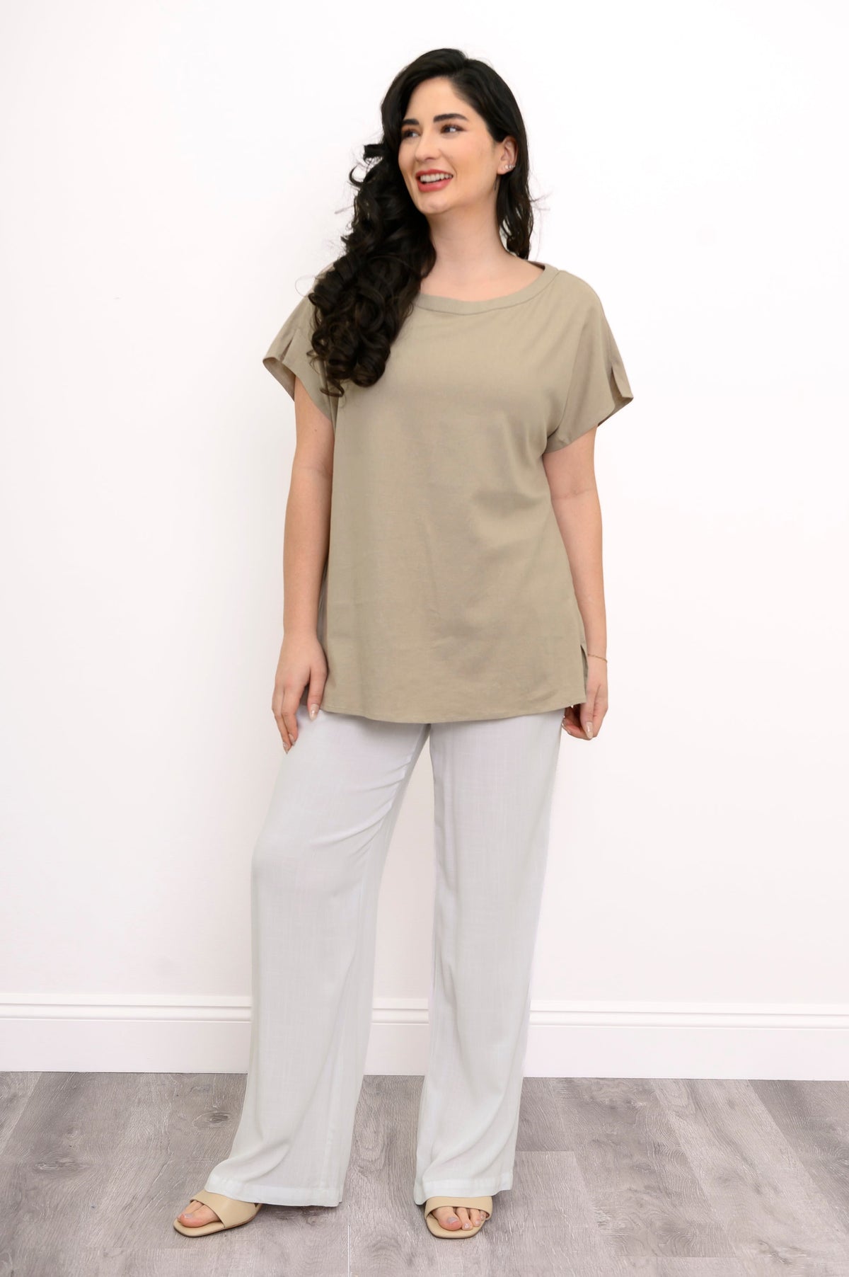 Aria Tee, Sand, Linen Viscose