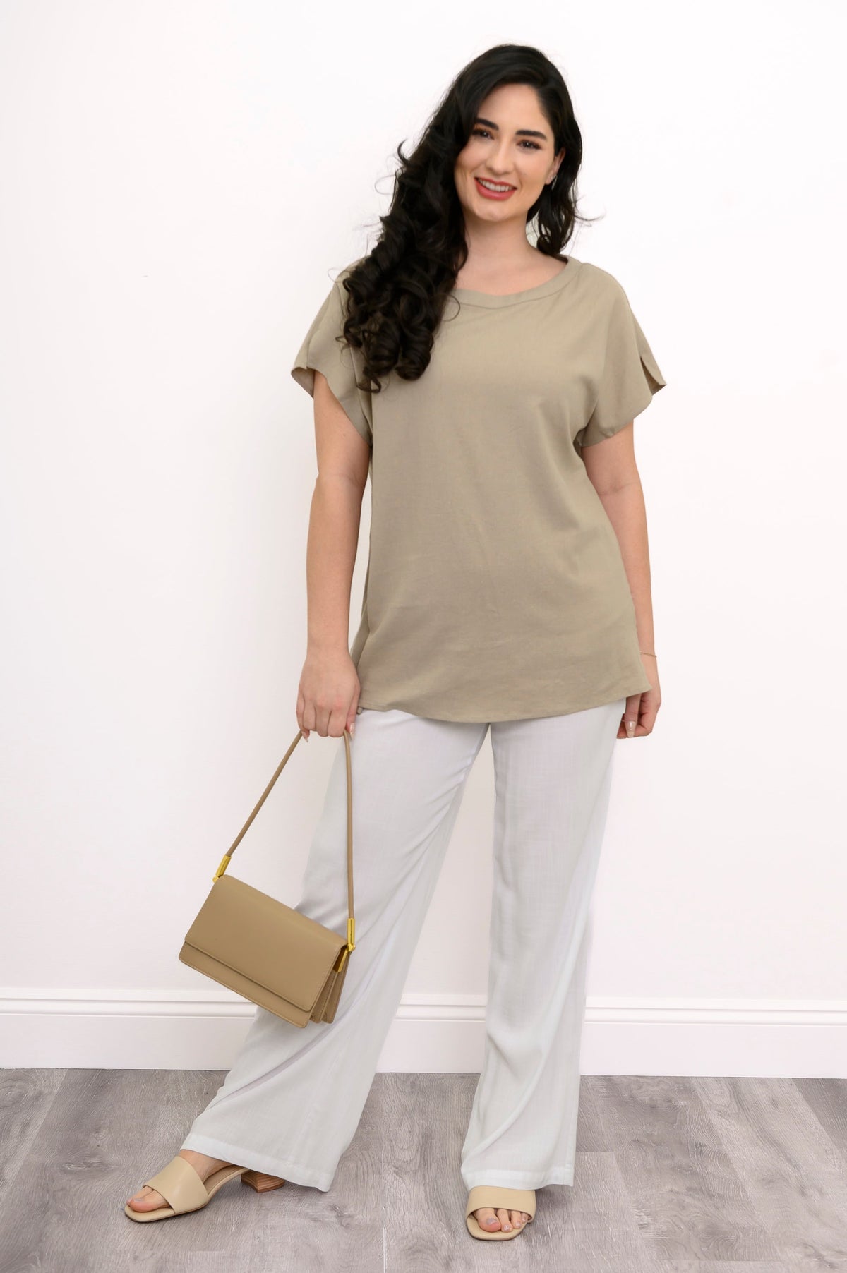Aria Tee, Sand, Linen Viscose
