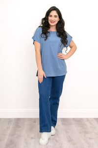 Aria Tee, Soft Denim, Linen Viscose
