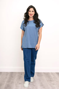 Aria Tee, Soft Denim, Linen Viscose