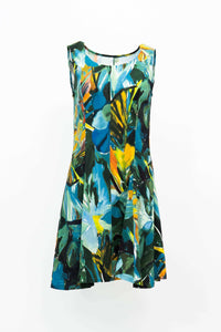 Ava dress in rainforest print displayed on white background, front view
