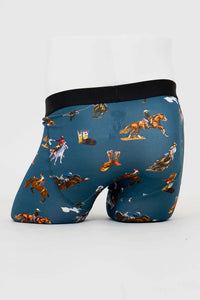 Back view of Blue Sky Guy Middle Man bamboo boxer briefs with cowboy and rodeo print