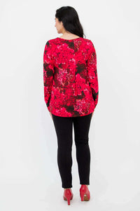 Back view of Marissa tunic in Crimson Bloom showing pleat detail