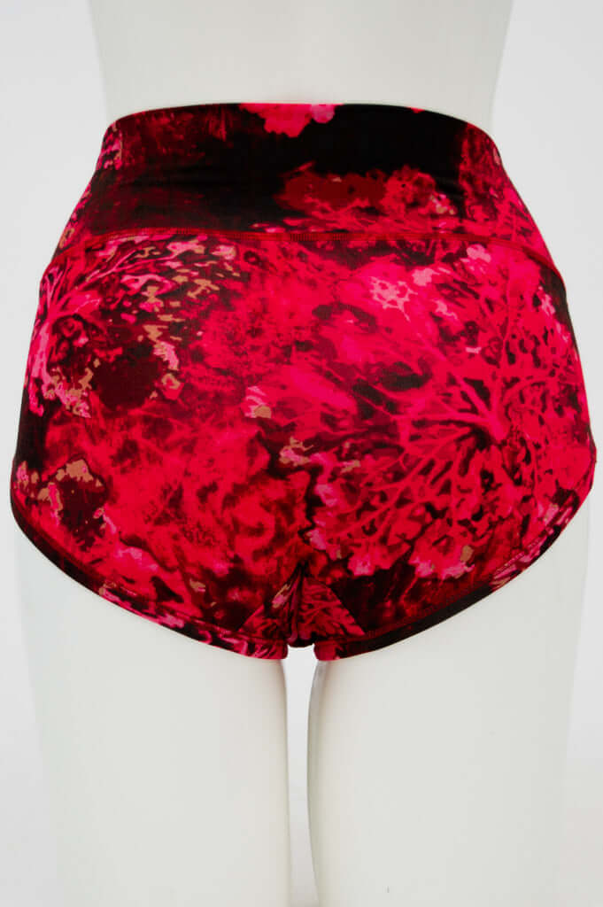 Back view of La Gaunche classic high-waisted brief with red floral design