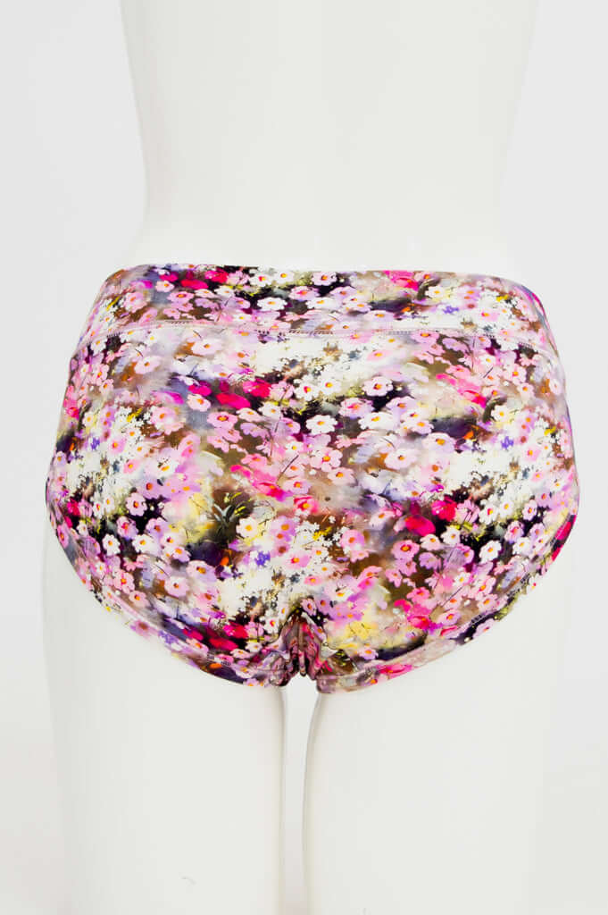 Back view of floral bamboo hipster underwear on mannequin