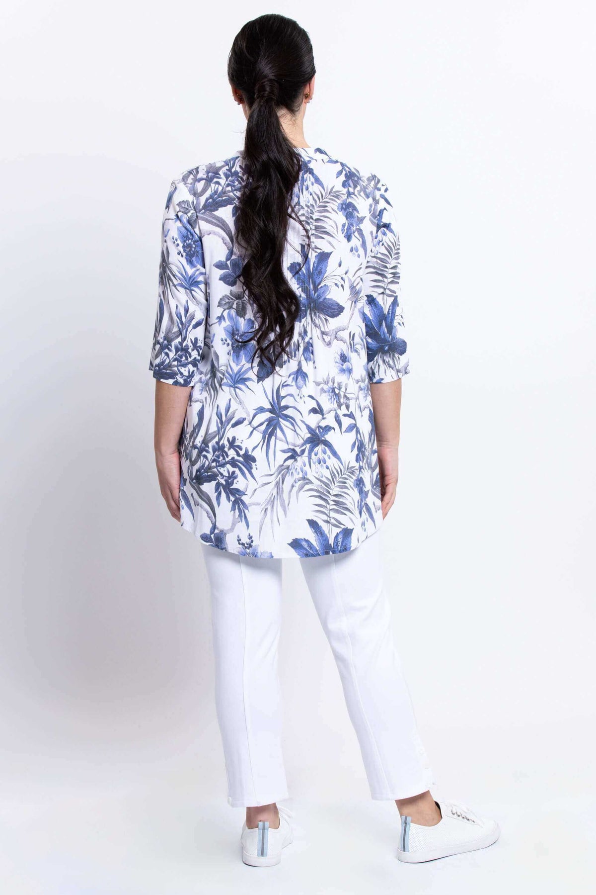 Back view of Margate blouse showing floral detail and relaxed fit