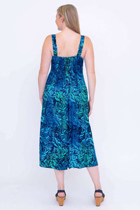 Back view of Shauna empire waist midi dress in Lagoon print