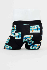 Back view of Black Middle Man Surf Print Underwear by Blue Sky Guy on mannequin