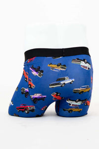 Back view of Blue Sky Guy Middle Man Underwear with vibrant truck print