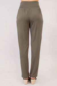 Back view of Clair bamboo pants highlighting comfortable waistband and drape