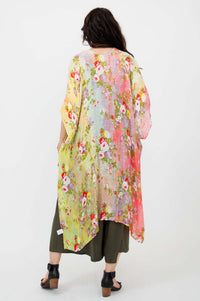 Back view of Darcy floral kimono wrap, showing colorful floral print