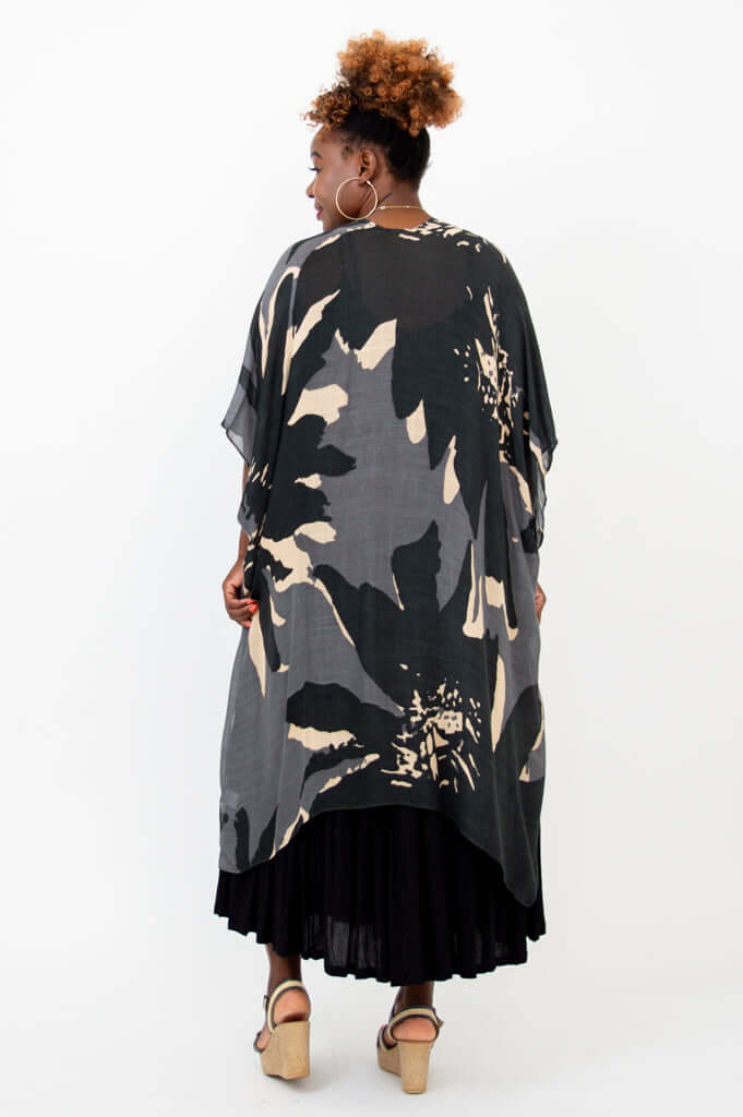 Back view displaying full pattern and length of Darcy kimono wrap