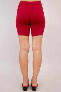 Back view of Hallie Bamboo Shorts in ruby on model
