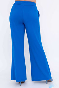Back view of Jondo wide leg pants in cobalt blue showing fit and pockets