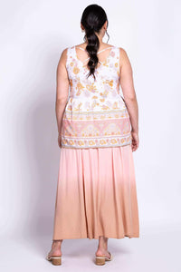 Back view of model showing criss cross detail on the Kaya Floral Tank Top