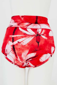 Back view of La Gaunche classic brief with red and white floral pattern