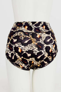 Back view of leopard print high-waisted brief underwear on mannequin
