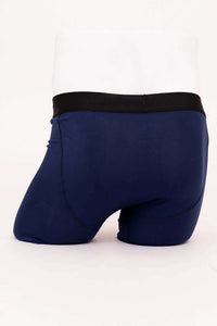 Back view of navy bamboo boxer briefs highlighting smooth fit