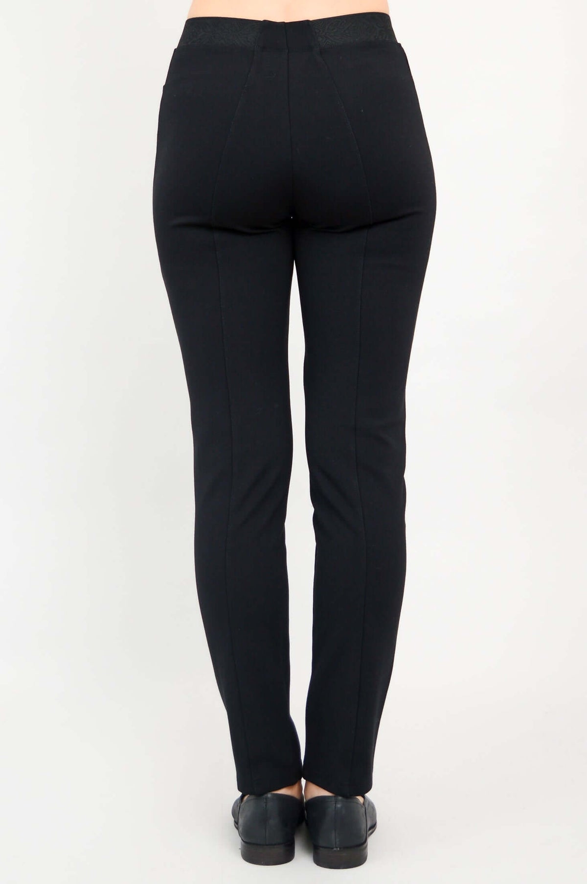 Back view of Nadia Tall Stretch Pant in black highlighting seam detail