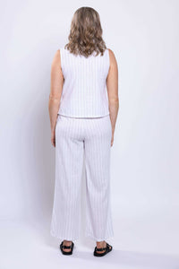 Back view of Parker Pant showing elastic waist and wide-leg silhouette in striped fabric