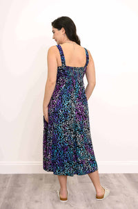 Back view of the Shauna dress showing shirred bodice and wide straps