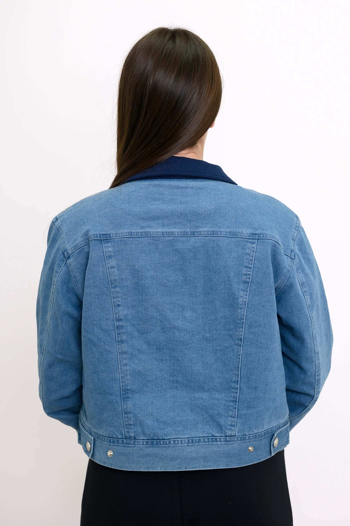 Back view of The Gerry classic jean jacket highlighting denim fabric and fit