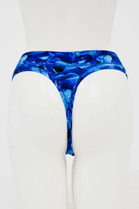 Back view of blue bamboo thong underwear showing thong design