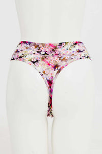 Back view of floral bamboo thong underwear with high rise design