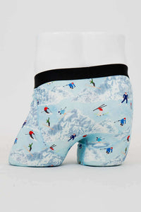 Back view displaying ski slope print on men's bamboo underwear