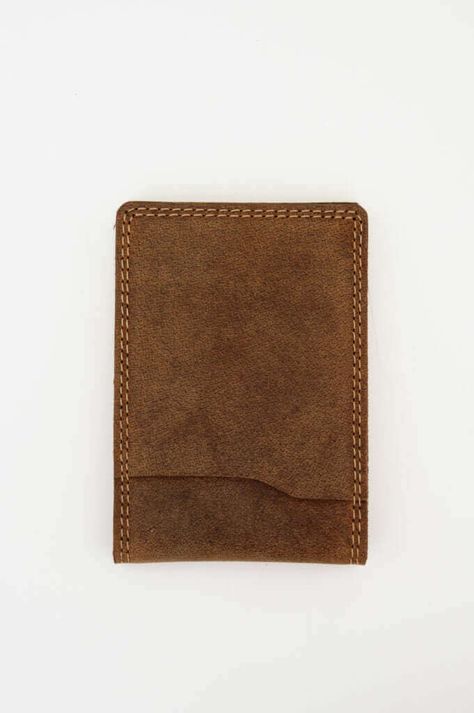 Back view of slim brown buffalo leather wallet