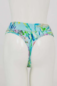Back view of bamboo thong underwear with tropical print and thong cut