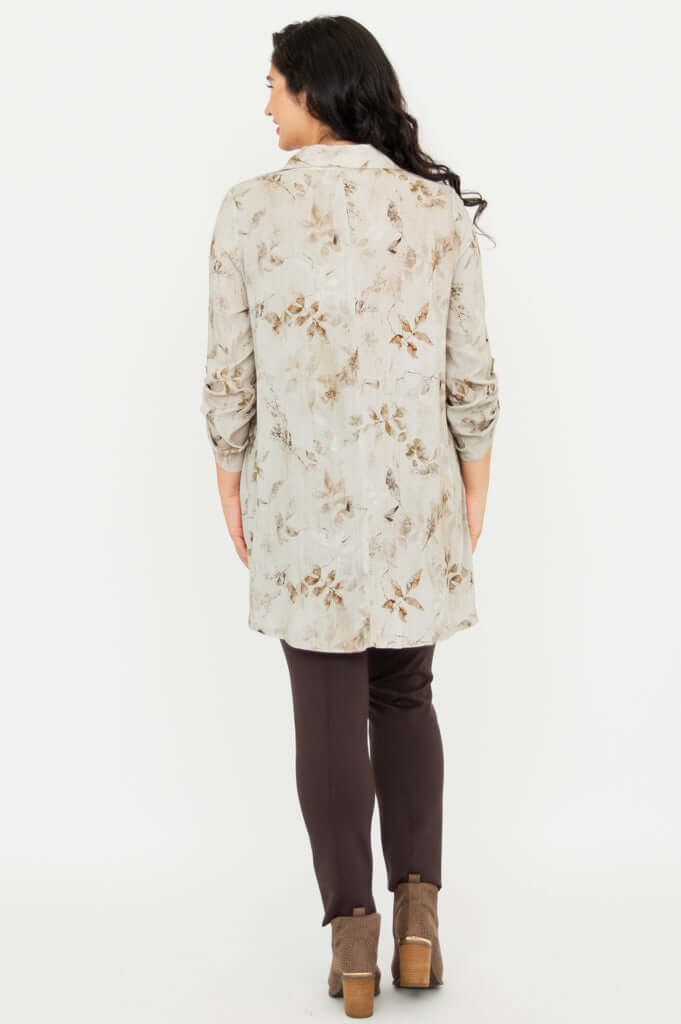 Back view of bamboo linen tunic showing details and relaxed fit