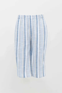 Front view of Bambi Bermuda Shorts in blue and white vertical stripes