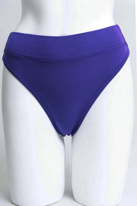 Front view of a high rise thong underwear in deep violet on mannequin