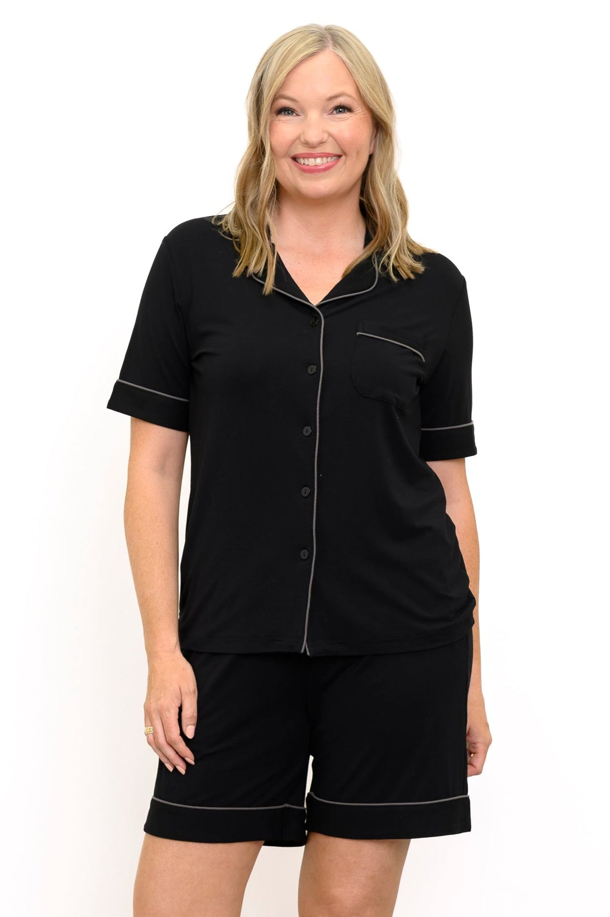 Short PJ Set, Black, Bamboo