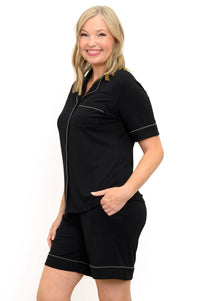 Short PJ Set, Black, Bamboo