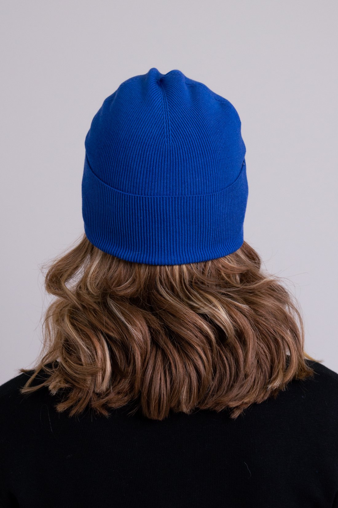 Women's cobalt blue toque bamboo cotton beanie hat.