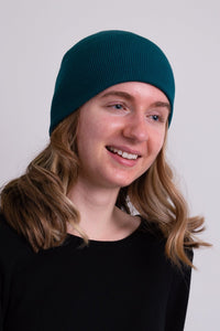 Women's teal blue toque bamboo cotton beanie hat.