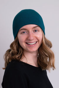 Women's teal blue toque bamboo cotton beanie hat.