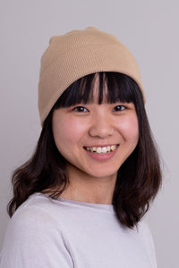 Women's cream beige toque bamboo cotton beanie hat.